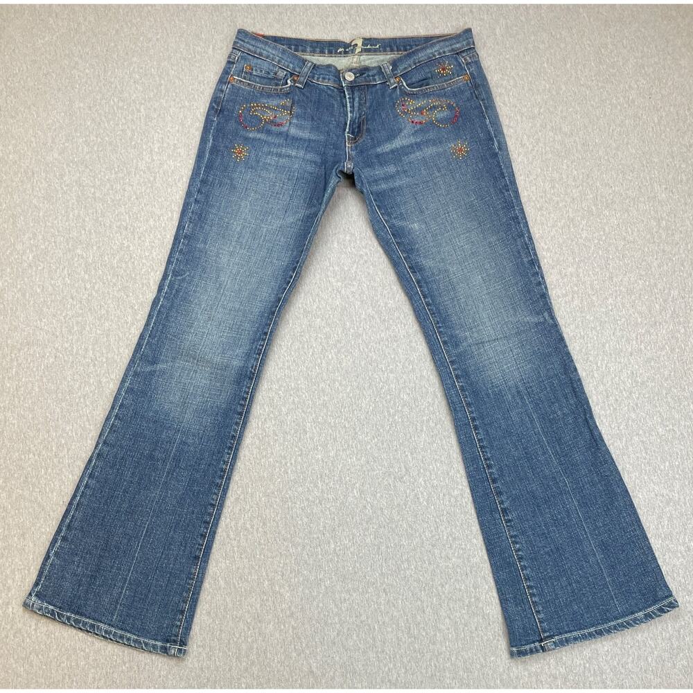 7 For All Mankind Jeans Womens 29 Blue Stretch‎ Bling Bootcut Low-Rise